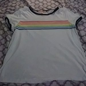 I am selling a basic white tee with rainbow stripe